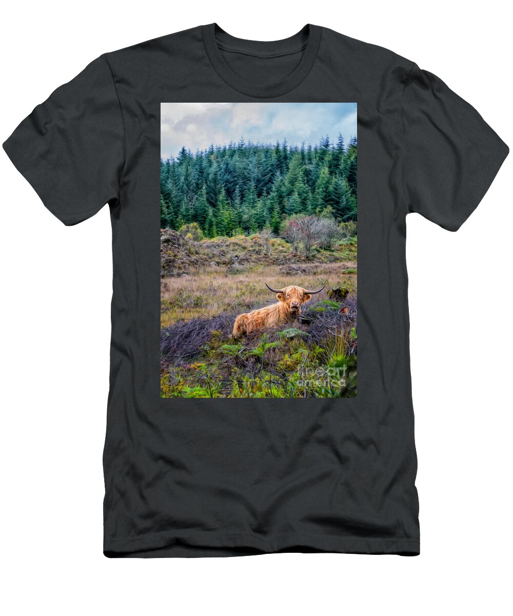 Hdr T-Shirt featuring the photograph Highland Cow by Adrian Evans