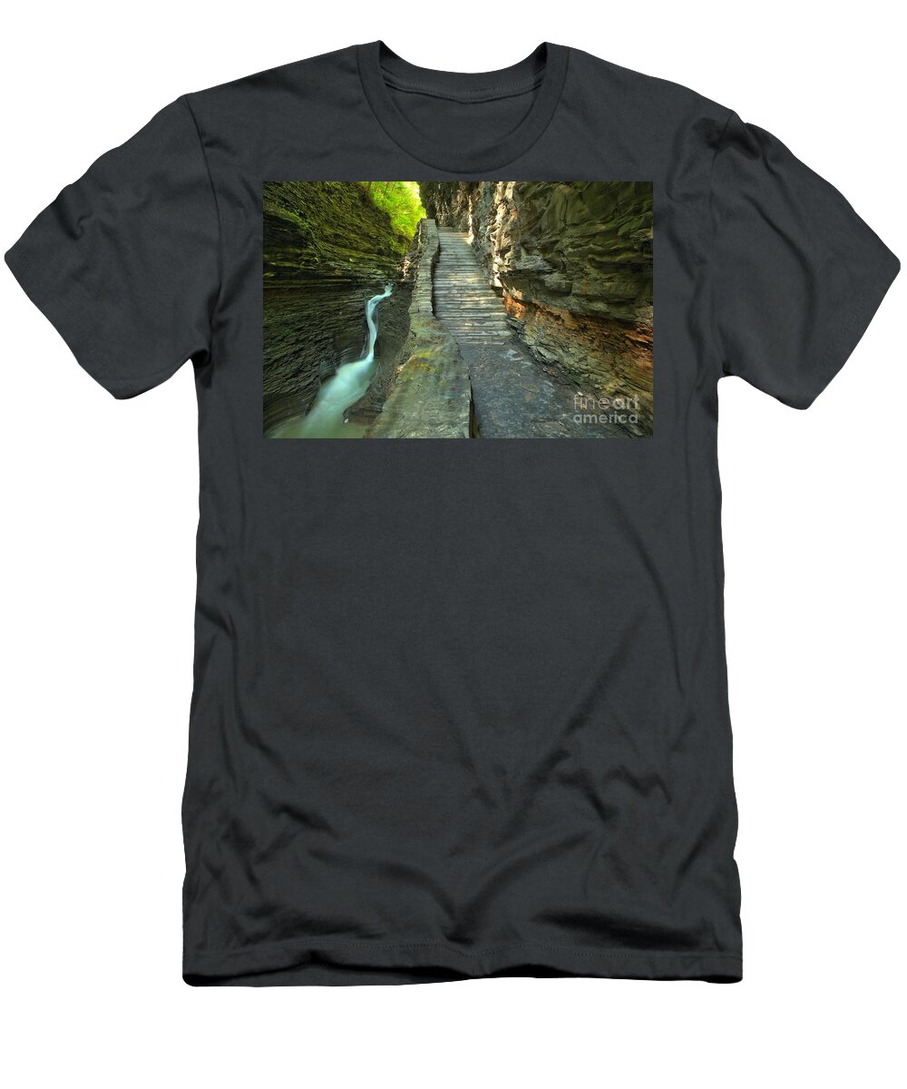 Watkins Glen State Park T-Shirt featuring the photograph HIke Along The Gorge Trail by Adam Jewell