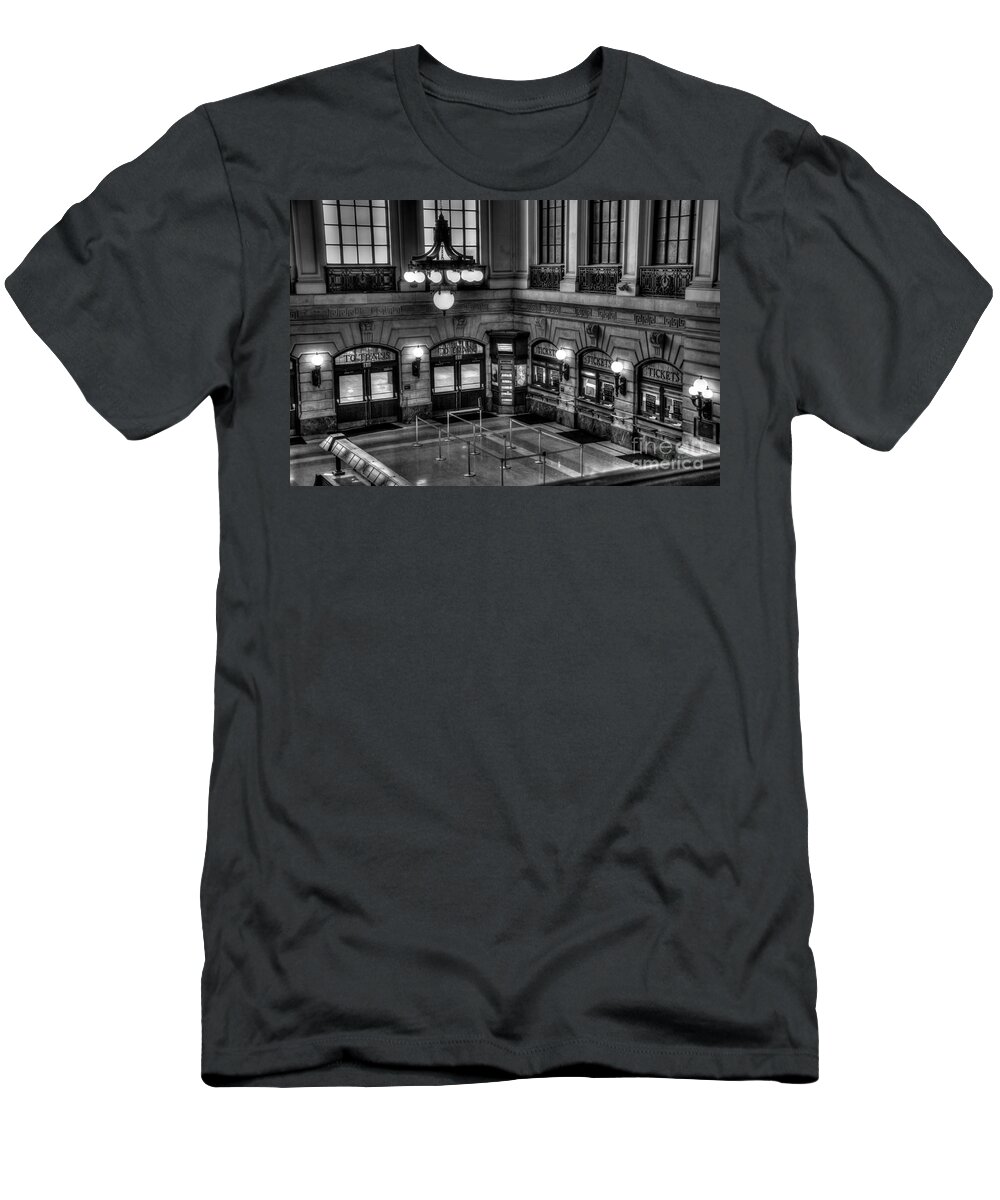B&w T-Shirt featuring the photograph Hoboken Terminal Waiting Room by Anthony Sacco