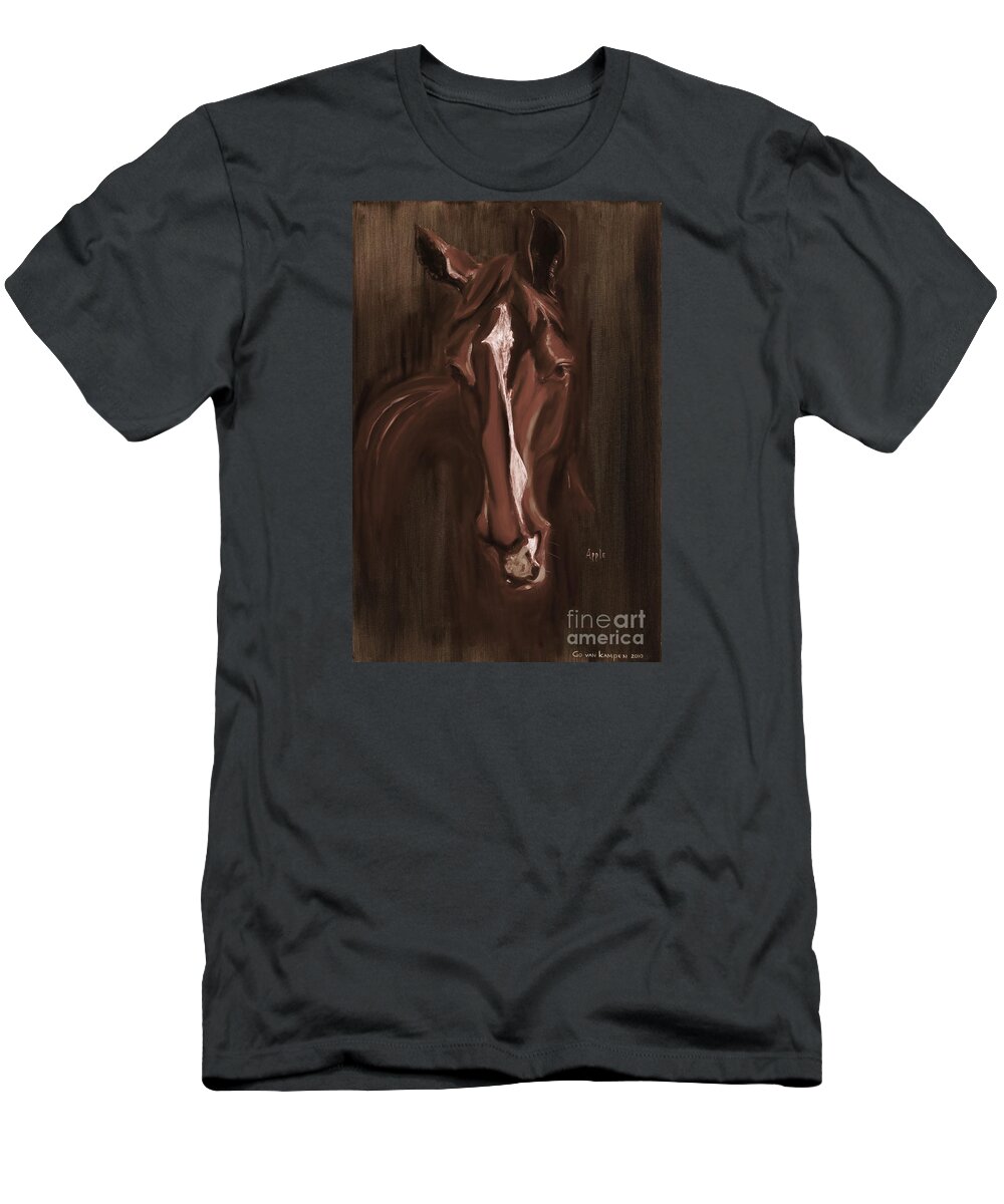 Horse T-Shirt featuring the painting Horse Apple warm brown by Go Van Kampen