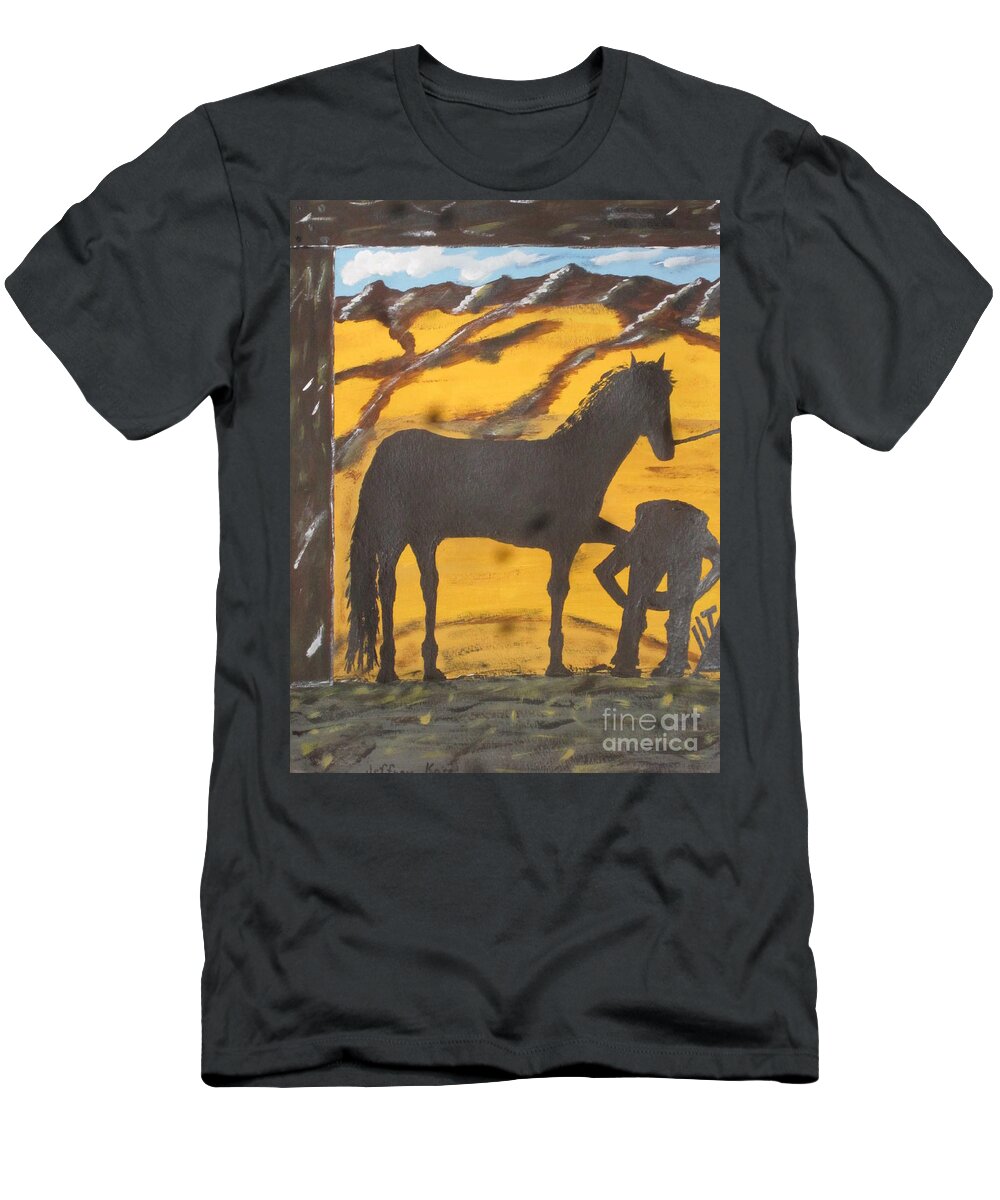 Horse T-Shirt featuring the painting Horseshoeing Silhouette by Jeffrey Koss