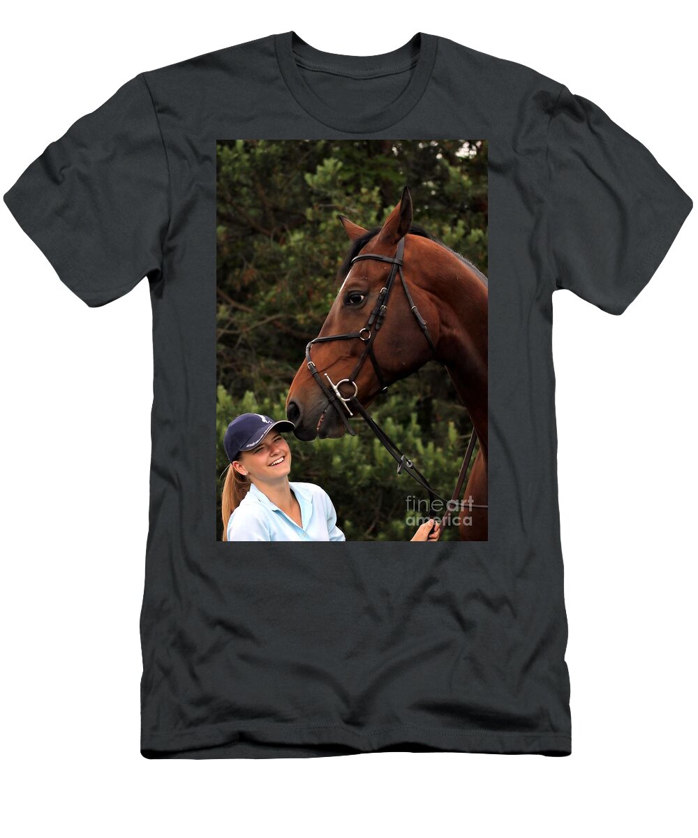 Horse T-Shirt featuring the photograph Horsie Nudge by Janice Byer
