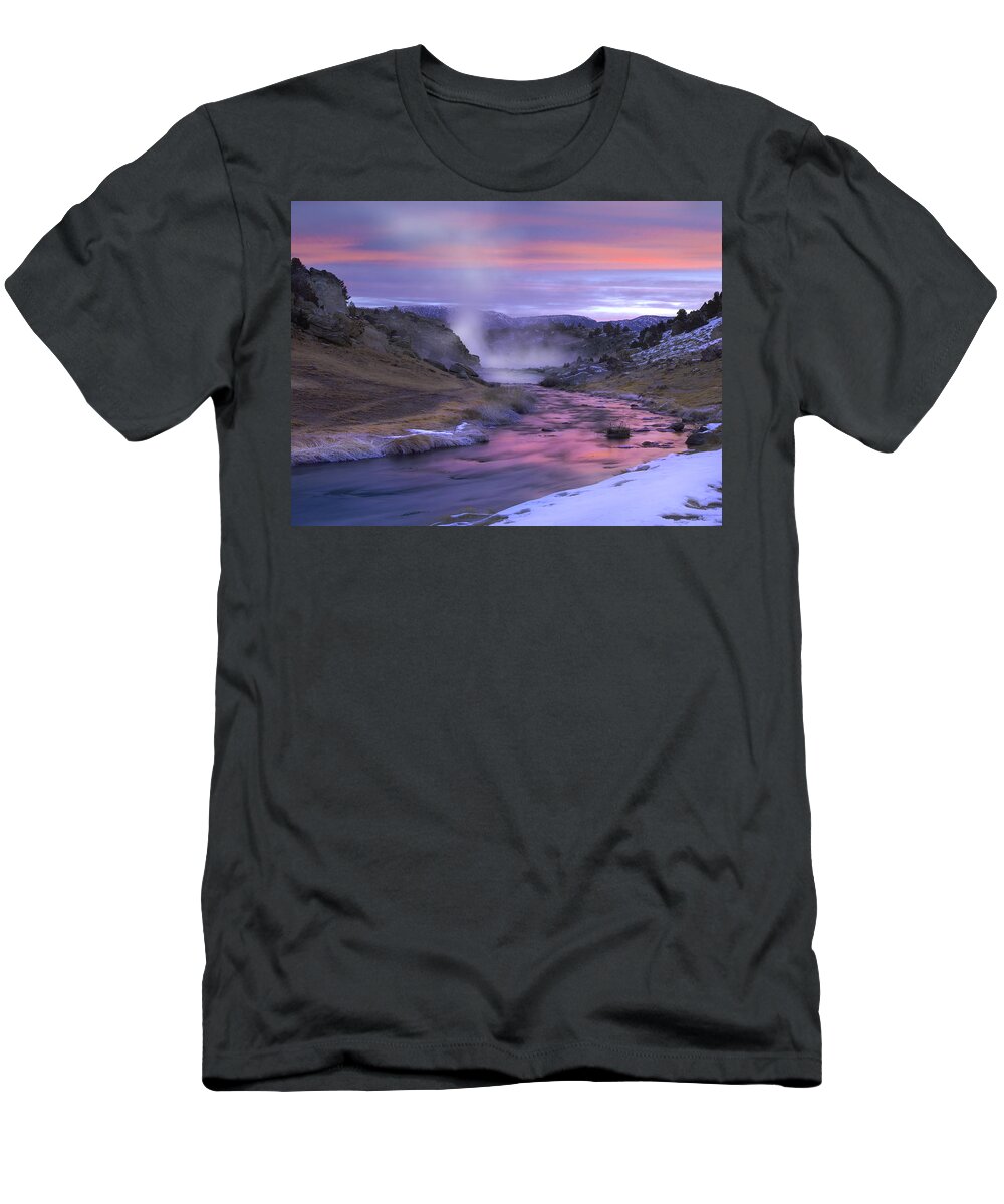 00175514 T-Shirt featuring the photograph Hot Creek At Sunset Sierra Nevada by Tim Fitzharris