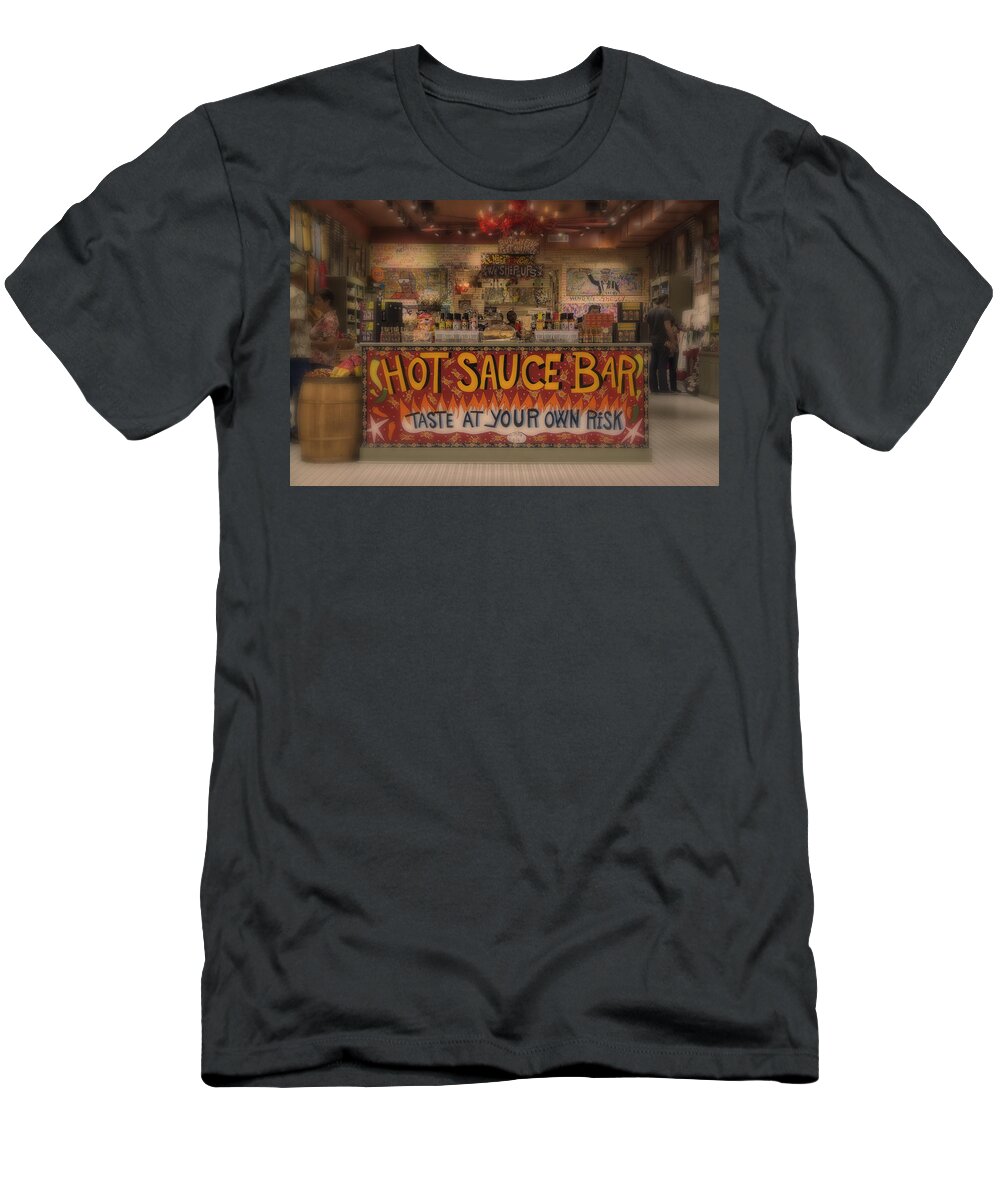 Hot Sauce T-Shirt featuring the photograph Hot Sauce Bar French Quarter NOLA DSC04661 by Greg Kluempers