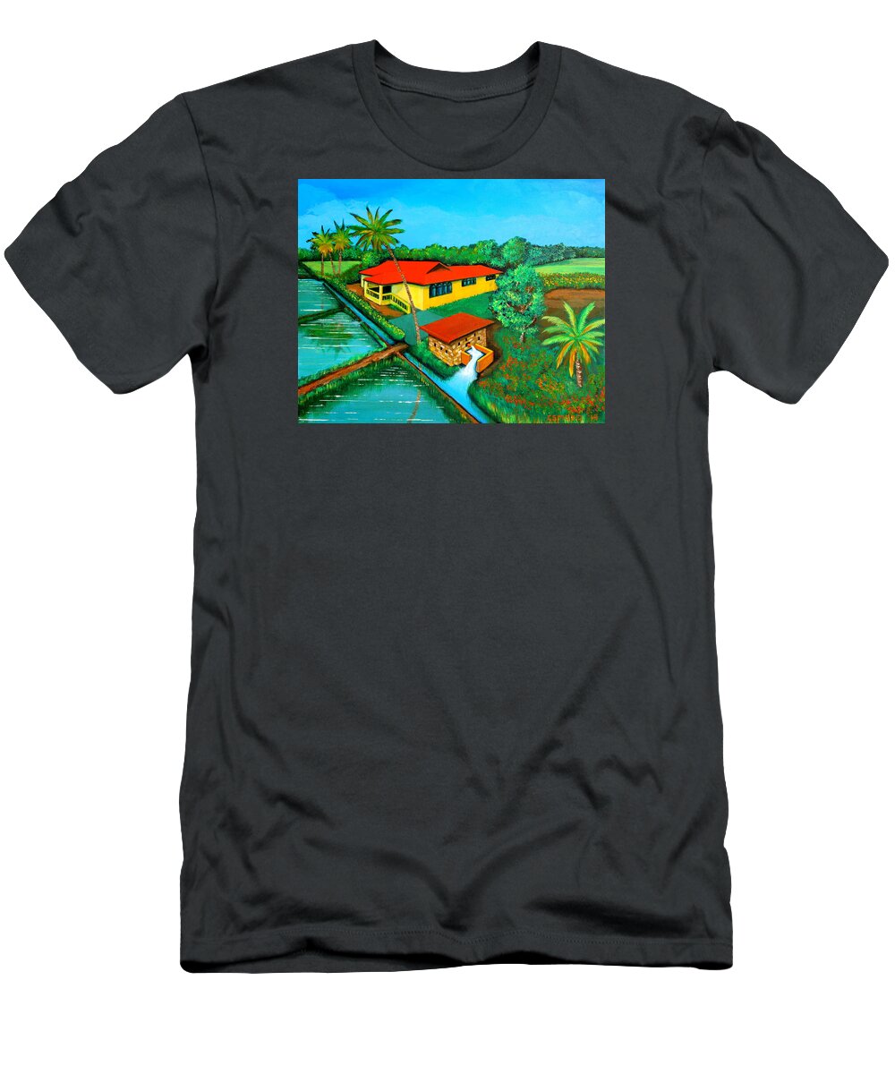 House T-Shirt featuring the painting House with a Water Pump by Cyril Maza
