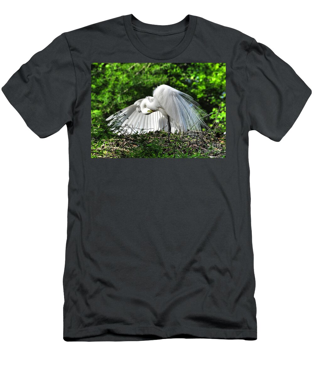 Egret T-Shirt featuring the photograph In All His Glory by Kathy Baccari