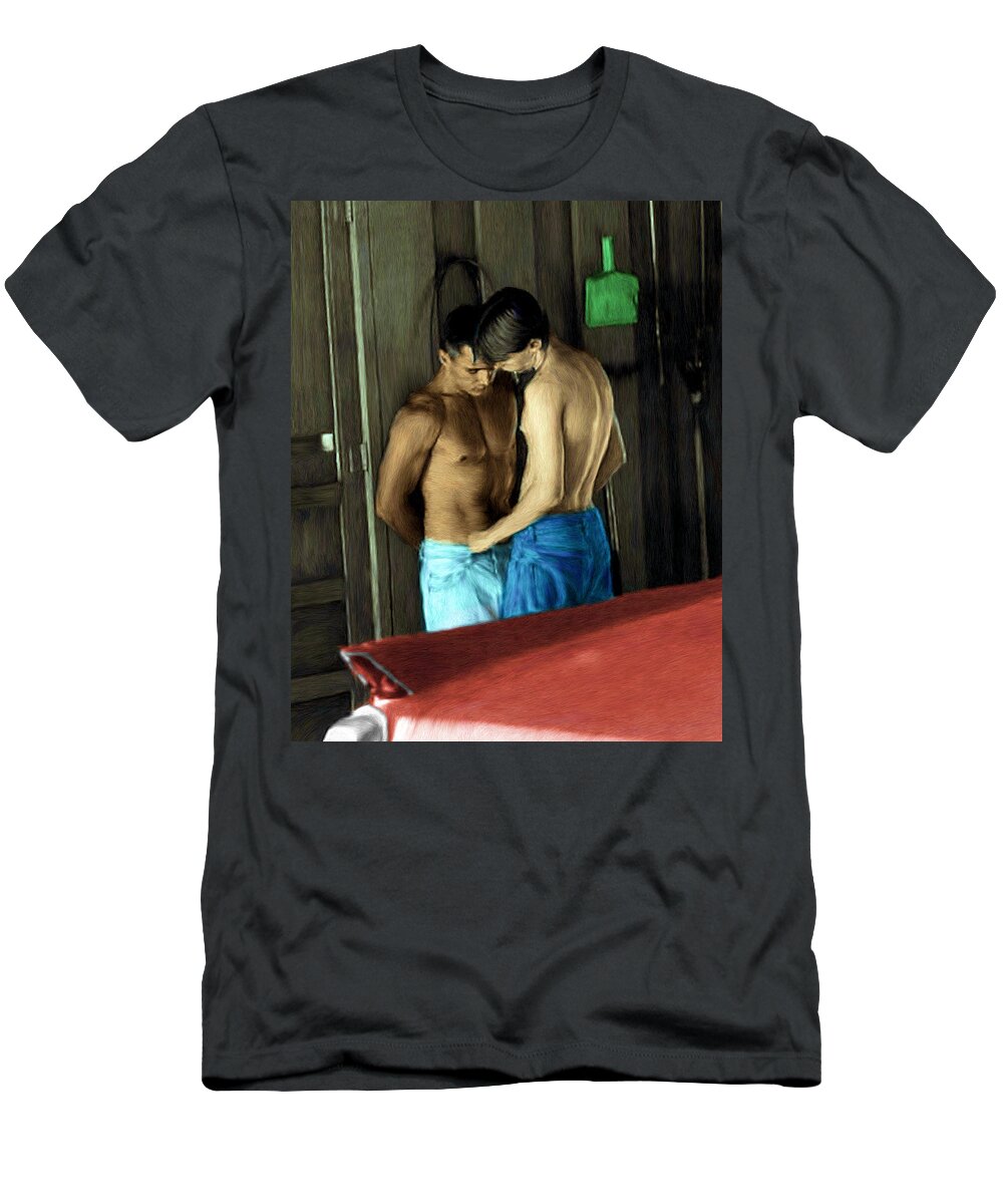 Garage T-Shirt featuring the painting In the Garage by Troy Caperton