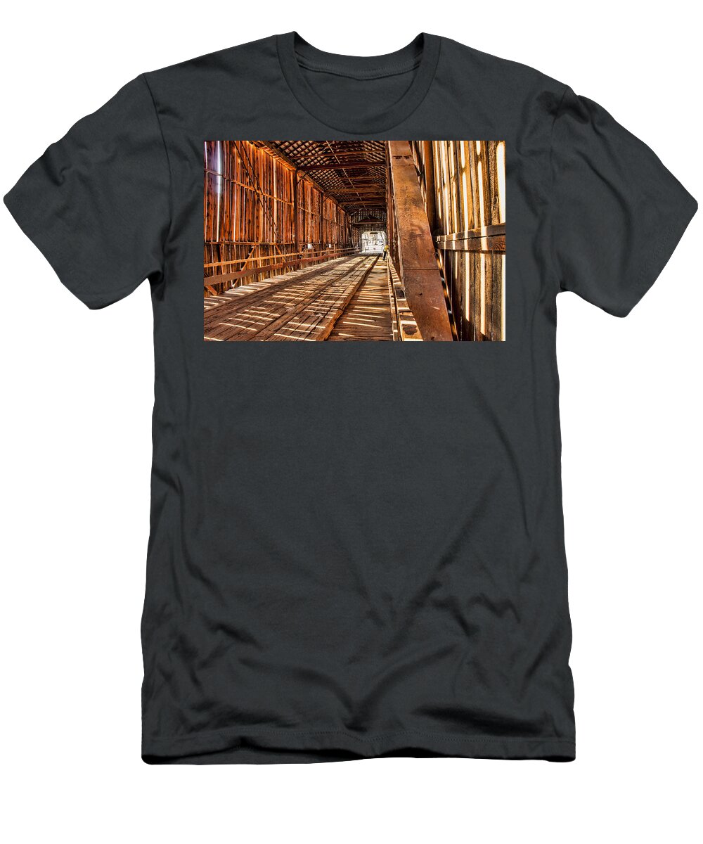 Inside Honey Run Covered Bridge T-Shirt featuring the photograph Inside Honey Run Bridge by Daniel Hebard