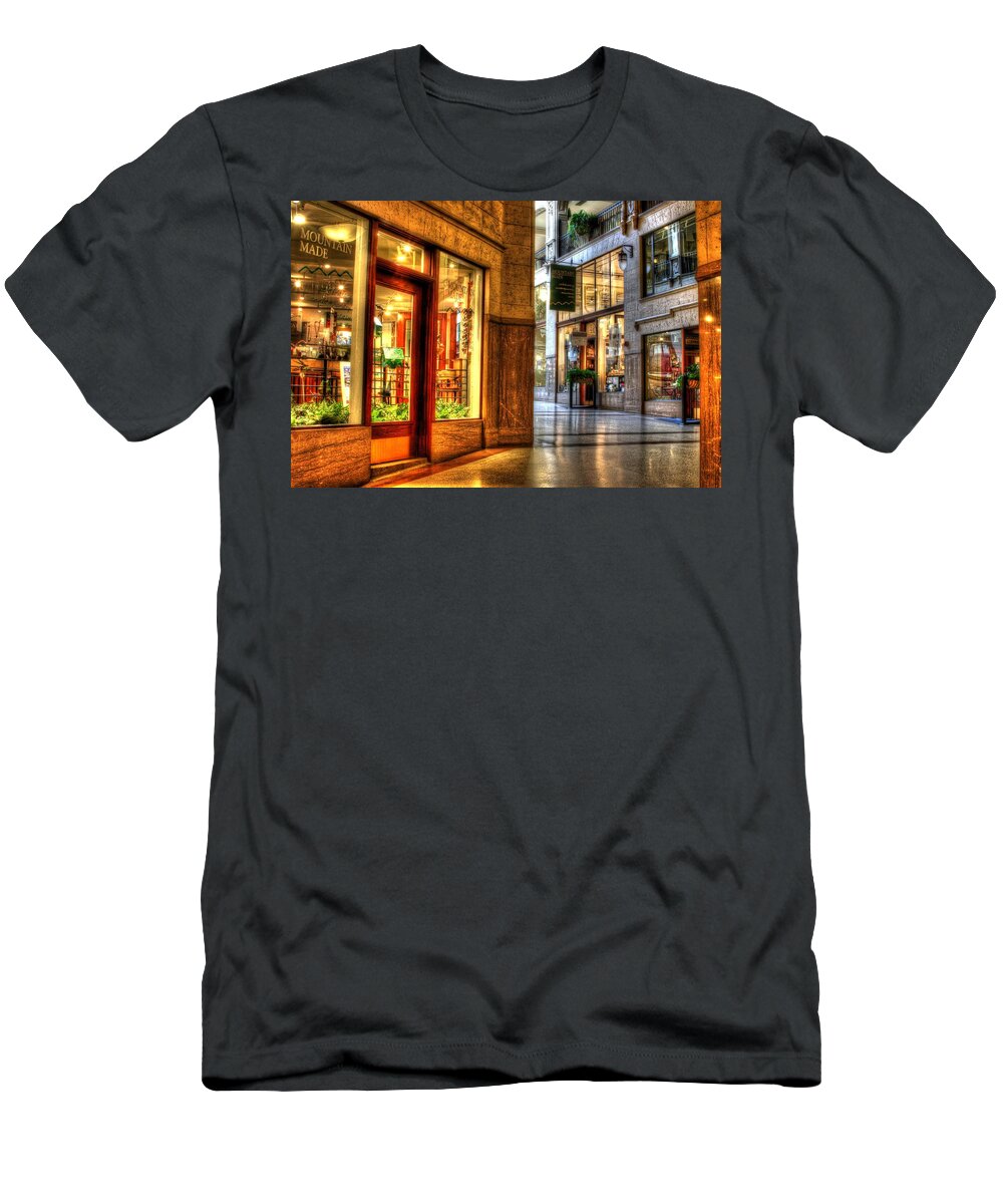 Carol R Montoya T-Shirt featuring the photograph Inside the Grove Arcade by Carol Montoya