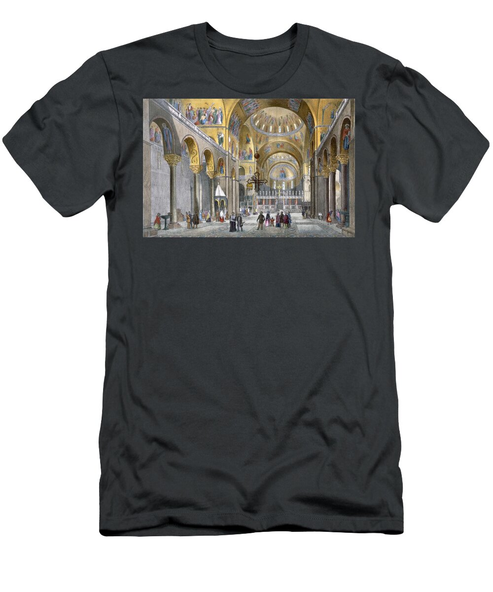 Architecture T-Shirt featuring the drawing Interior Of San Marco Basilica, Looking by Italian School