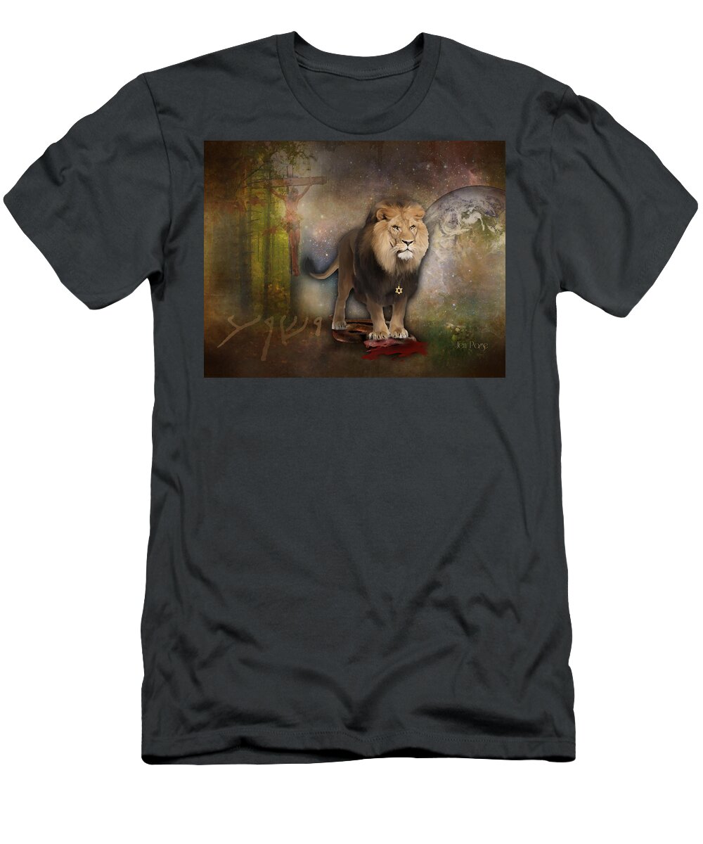 Lion T-Shirt featuring the digital art It is Finished by Jennifer Page