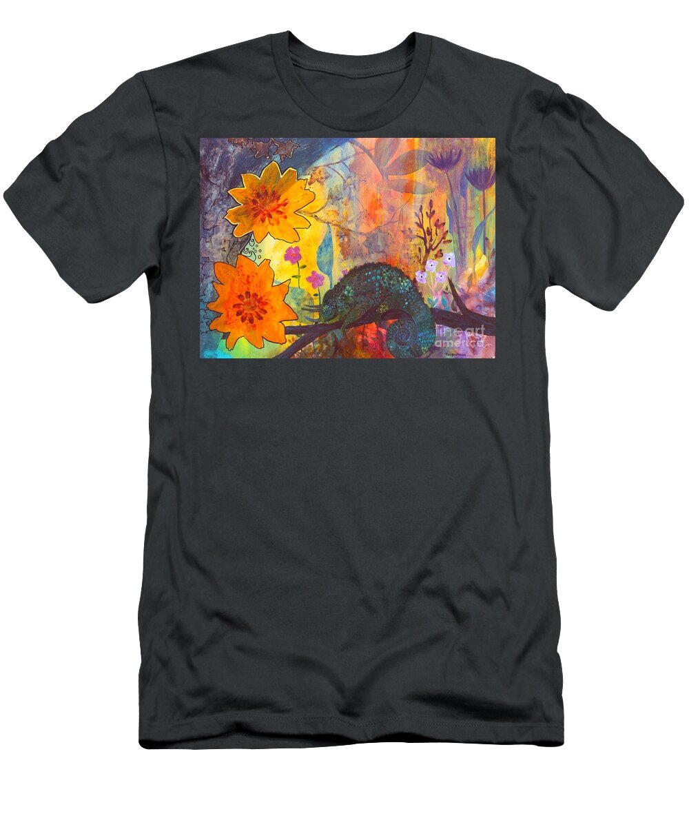 Chameleon T-Shirt featuring the painting Jackson's Chameleon by Robin Pedrero