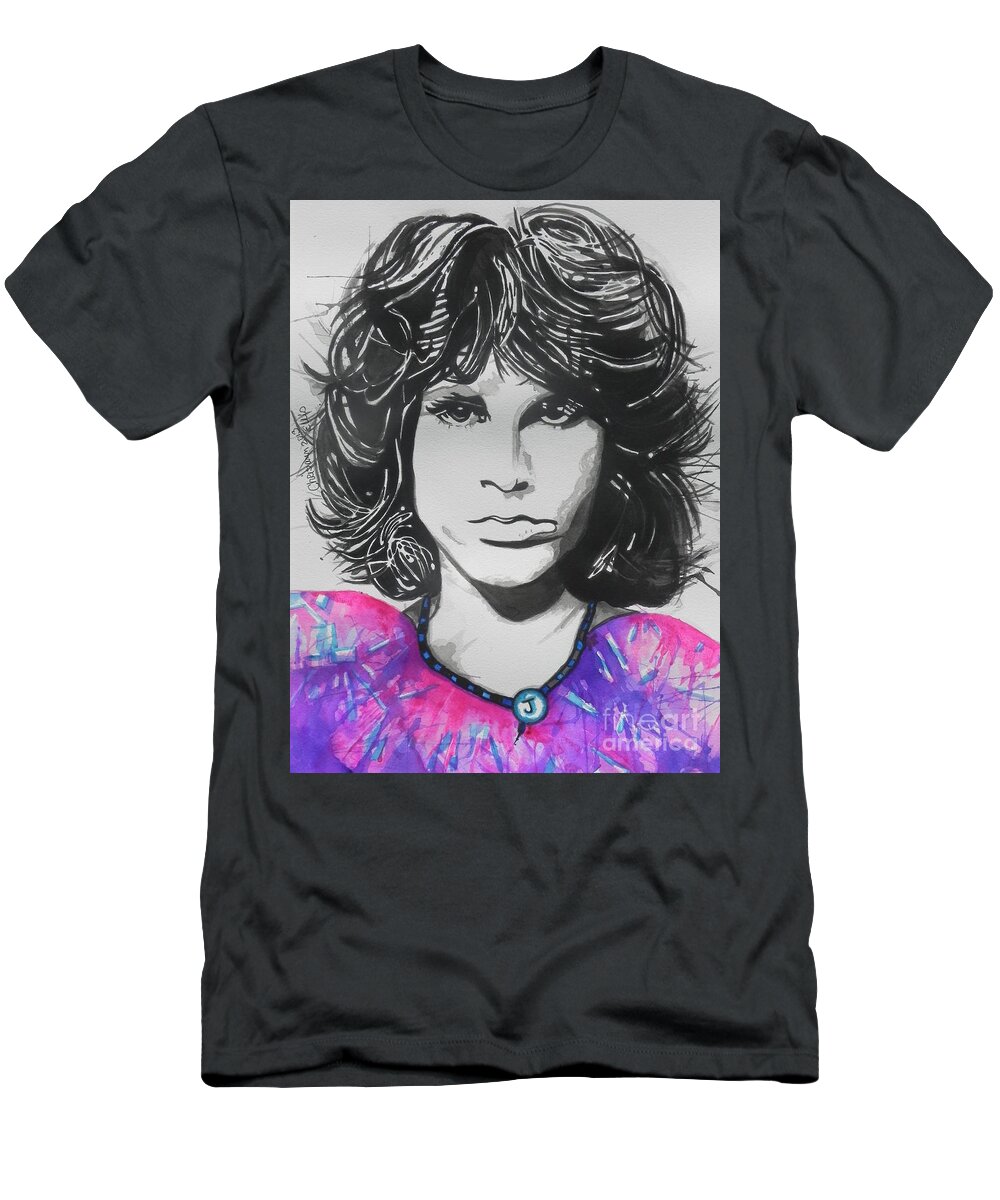 Watercolors T-Shirt featuring the painting Jim Morrison 00 by Chrisann Ellis