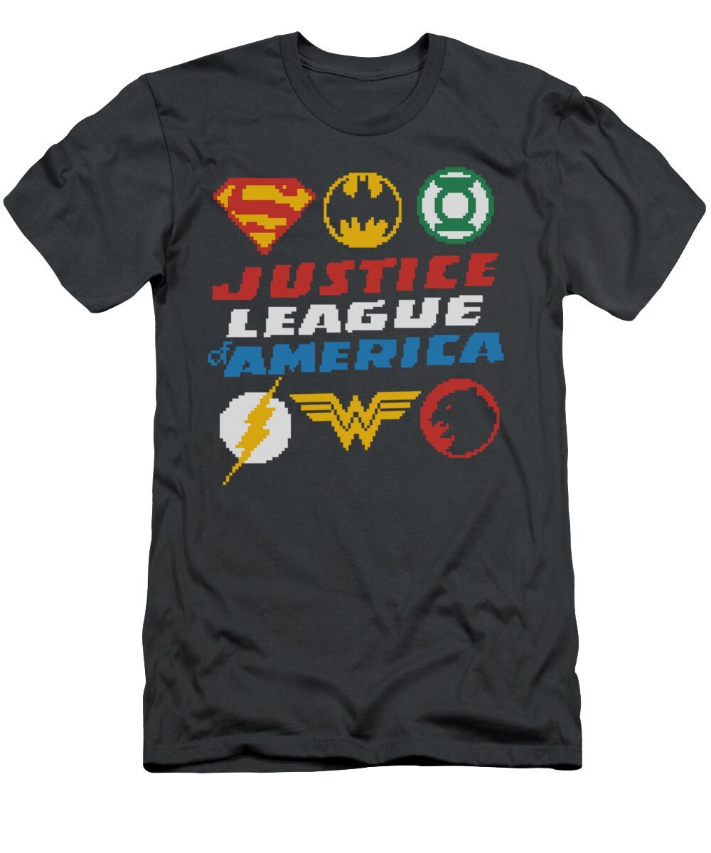Justice League Of America T-Shirt featuring the digital art Jla - Pixel Logos by Brand A