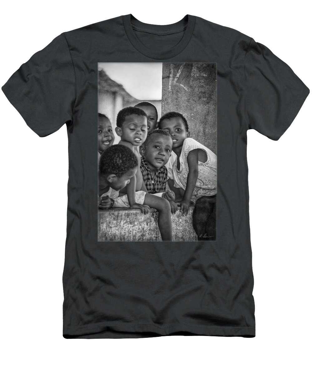 Kids T-Shirt featuring the photograph Jolly Kids B/W by Hanny Heim