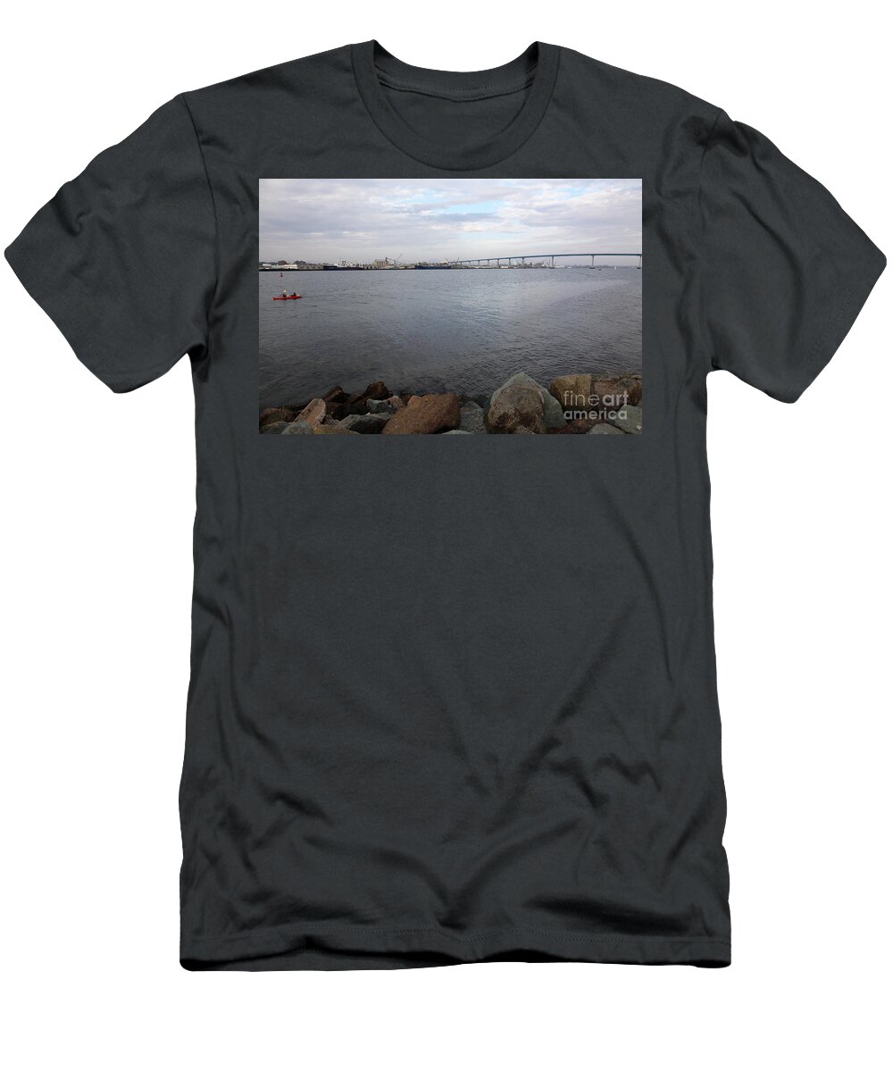 San Diego T-Shirt featuring the photograph Kayaking Along The San Diego Harbor Overlooking The San Diego Coronado Bridge 5D24371 by Wingsdomain Art and Photography