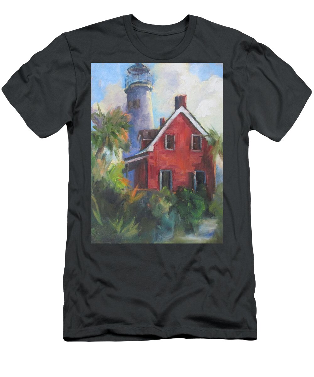 Lighthouse T-Shirt featuring the painting Keepers Cottage by Susan Richardson