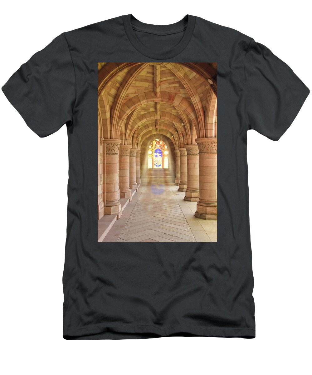 Architecture T-Shirt featuring the photograph Kelso Abbey stained glass by Sue Leonard