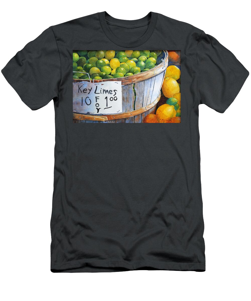 Key Lime T-Shirt featuring the painting Key Limes Ten For a Dollar by Roger Rockefeller