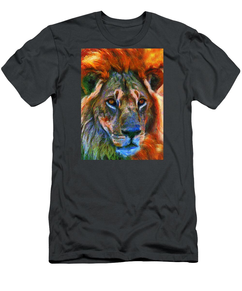 Lion T-Shirt featuring the mixed media King Of The Wilderness by Georgiana Romanovna
