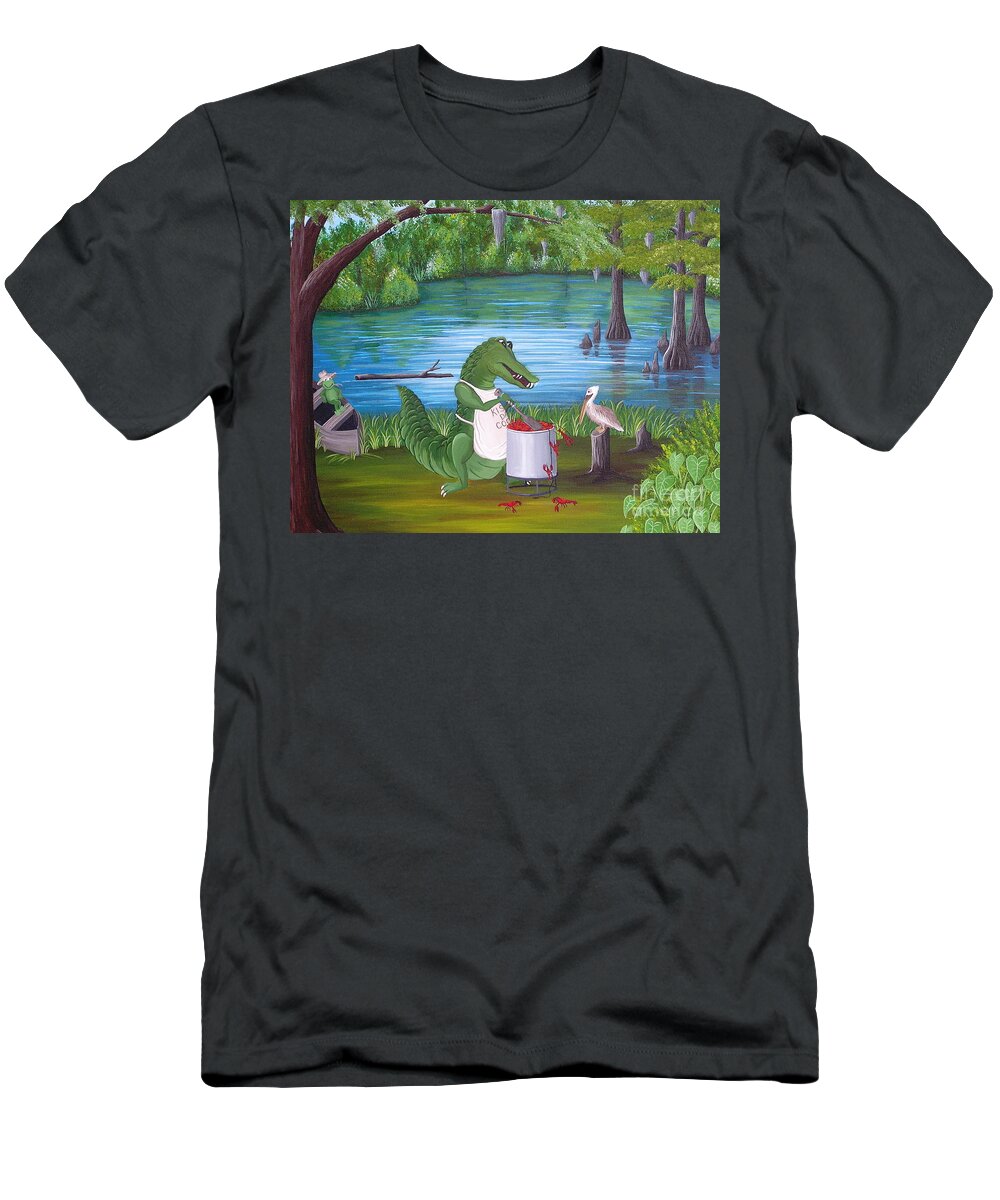 Alligator T-Shirt featuring the painting Kiss Da Cook by Valerie Carpenter