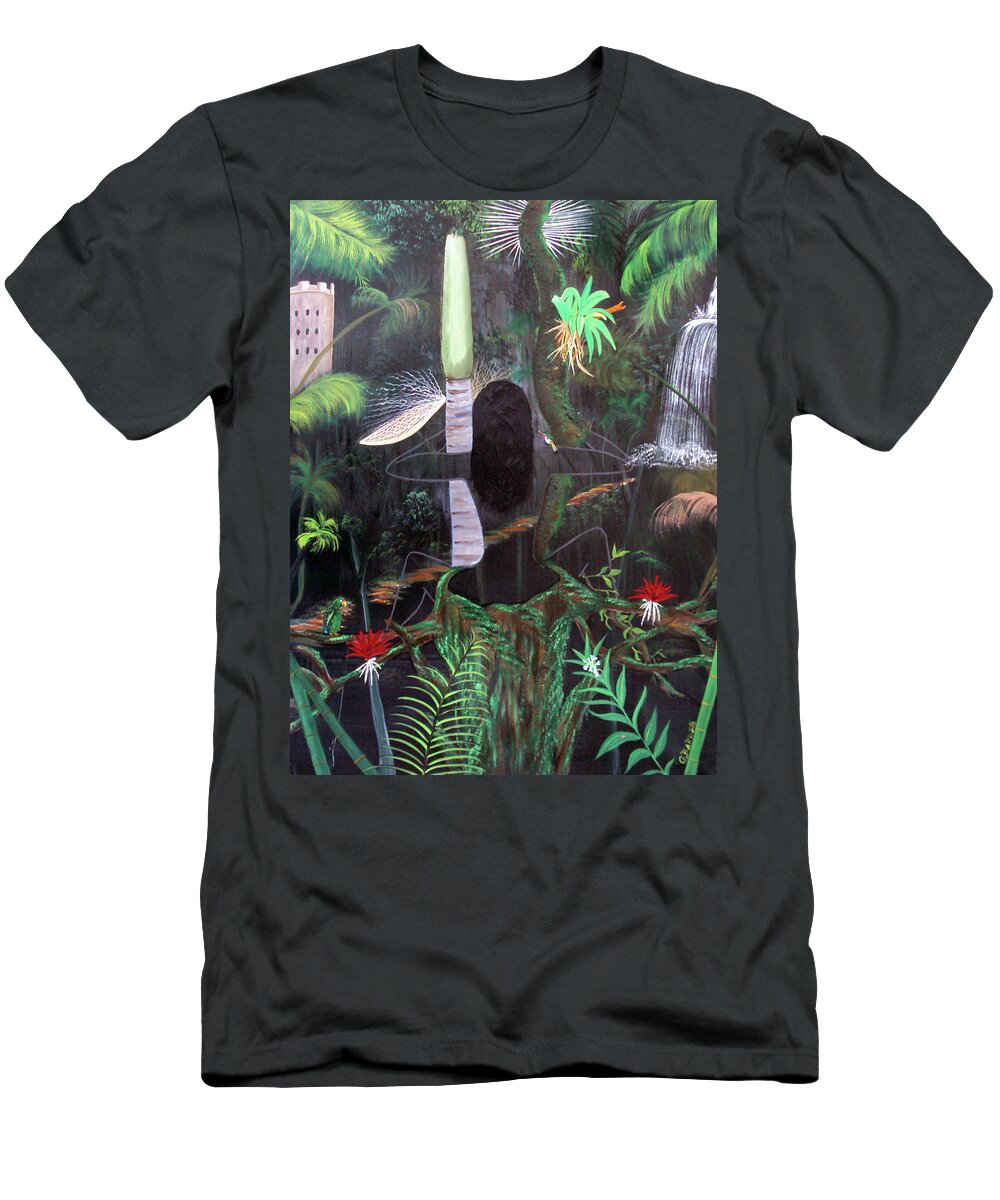 El Yunque Rainforest T-Shirt featuring the painting La Madre del Bosque by Gloria E Barreto-Rodriguez