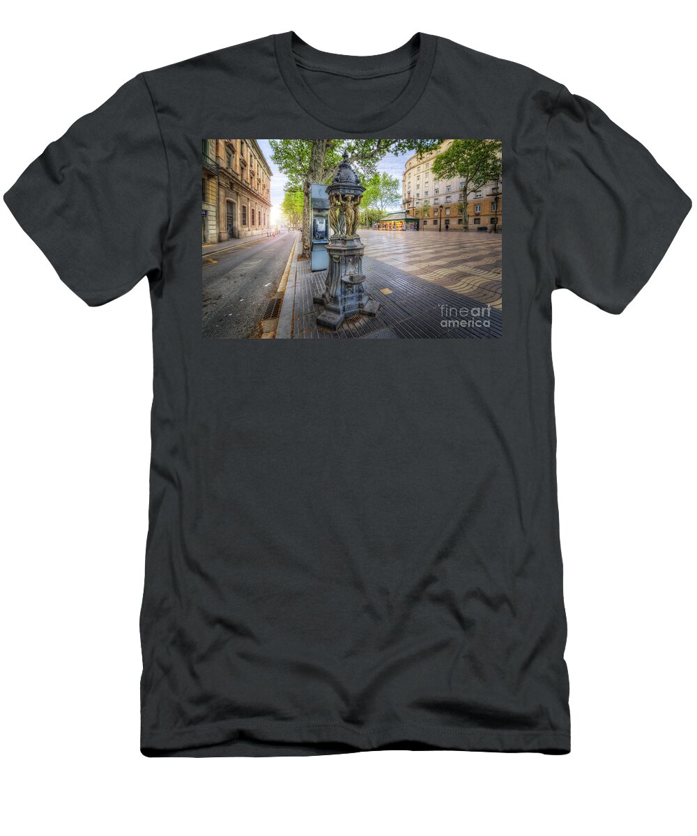 Yhun Suarez T-Shirt featuring the photograph La Rambla Fountain by Yhun Suarez