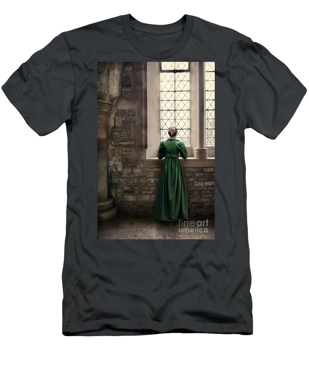 Window T-Shirt featuring the photograph Lady in Green by Window by Jill Battaglia