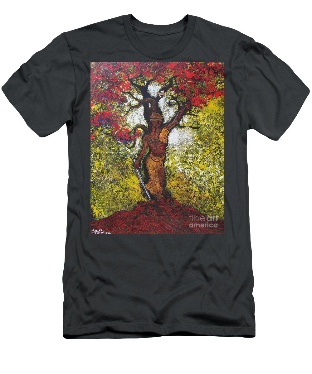 Trees T-Shirt featuring the painting Lady of Justice by Stefan Duncan