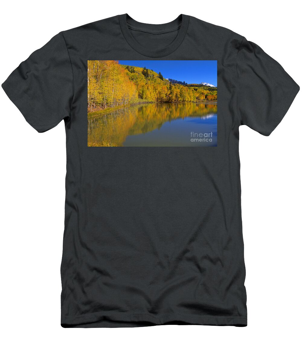 Autumn Colors T-Shirt featuring the photograph Lakefront Reflection by Jim Garrison