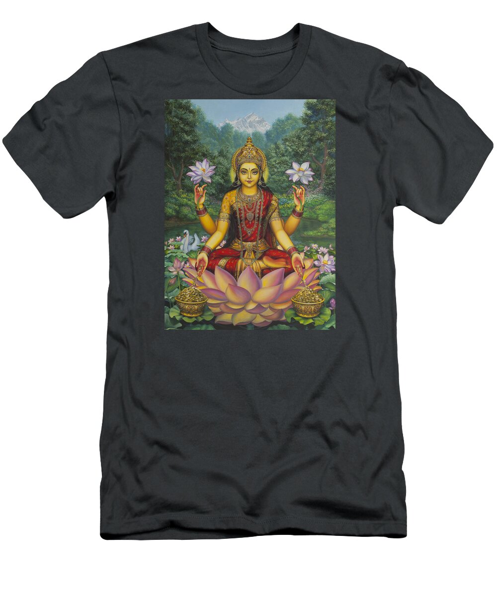 Lakshmi T-Shirt featuring the painting Lakshmi by Vrindavan Das