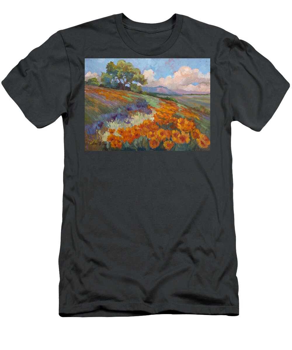 California Poppies T-Shirt featuring the painting Land of Sunshine by Diane McClary