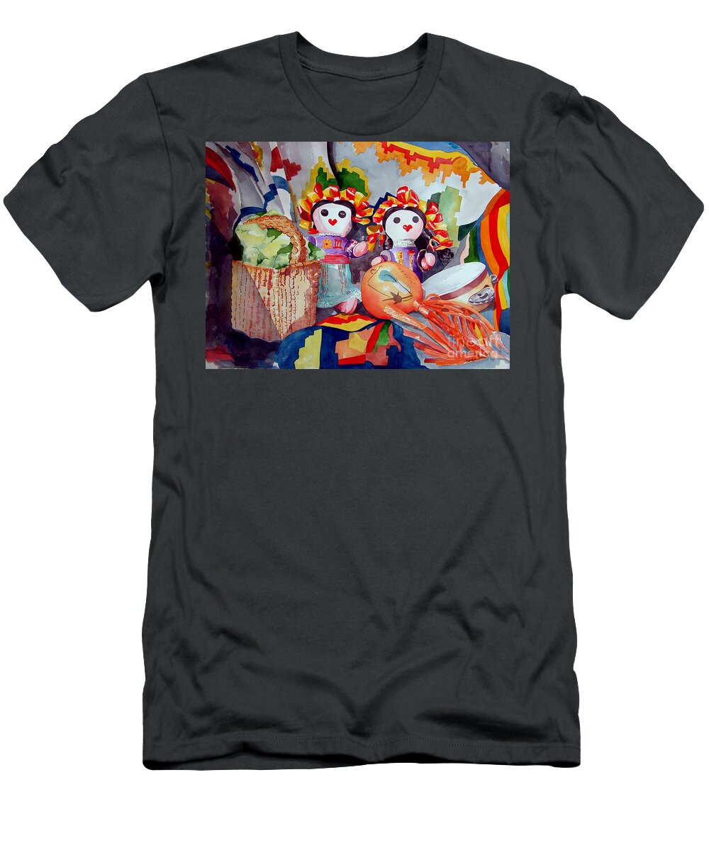 Bright T-Shirt featuring the painting Las Muneca Chicas by Kandyce Waltensperger