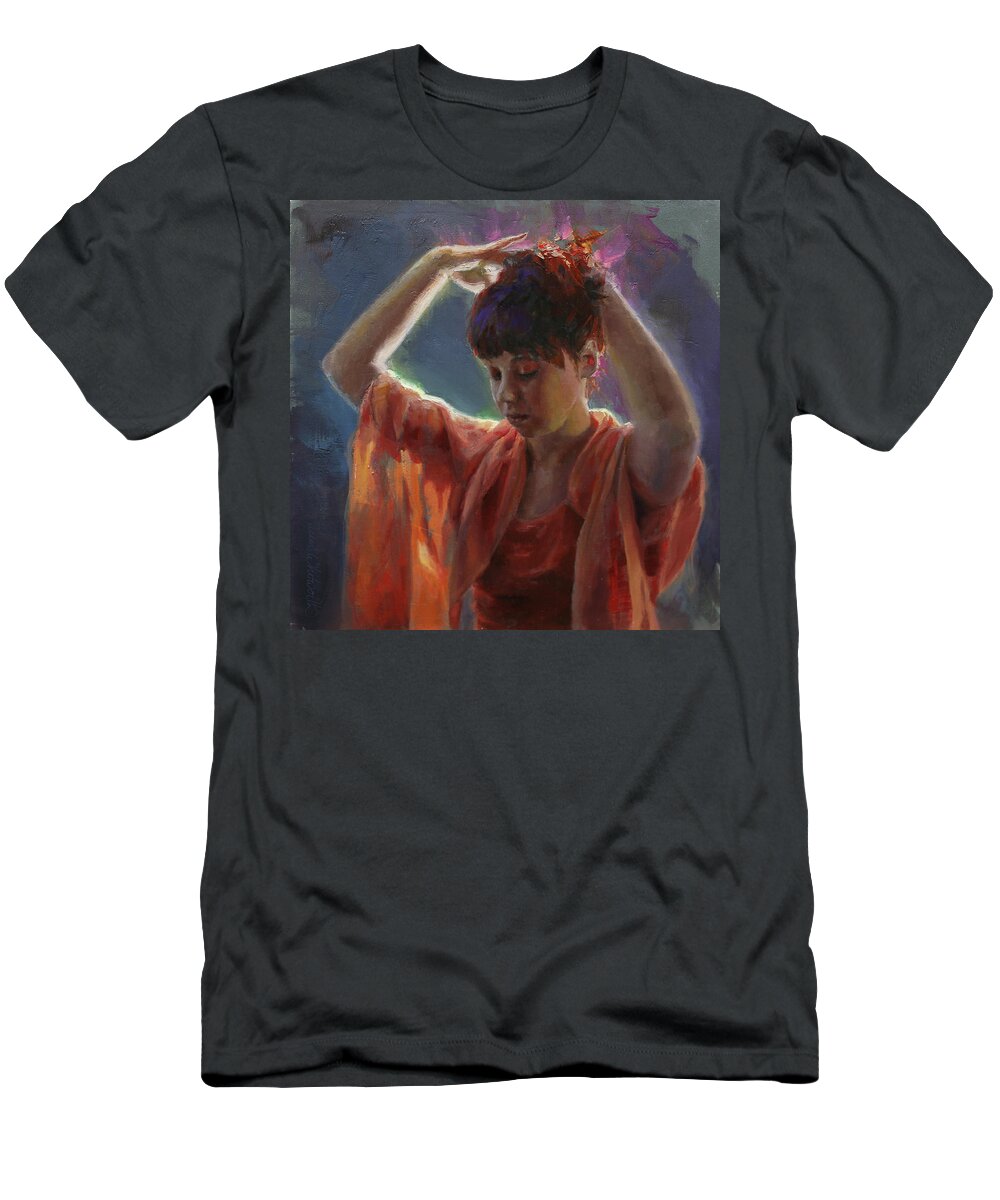 Portrait T-Shirt featuring the painting Layers Of Light - Self Portrait by K Whitworth