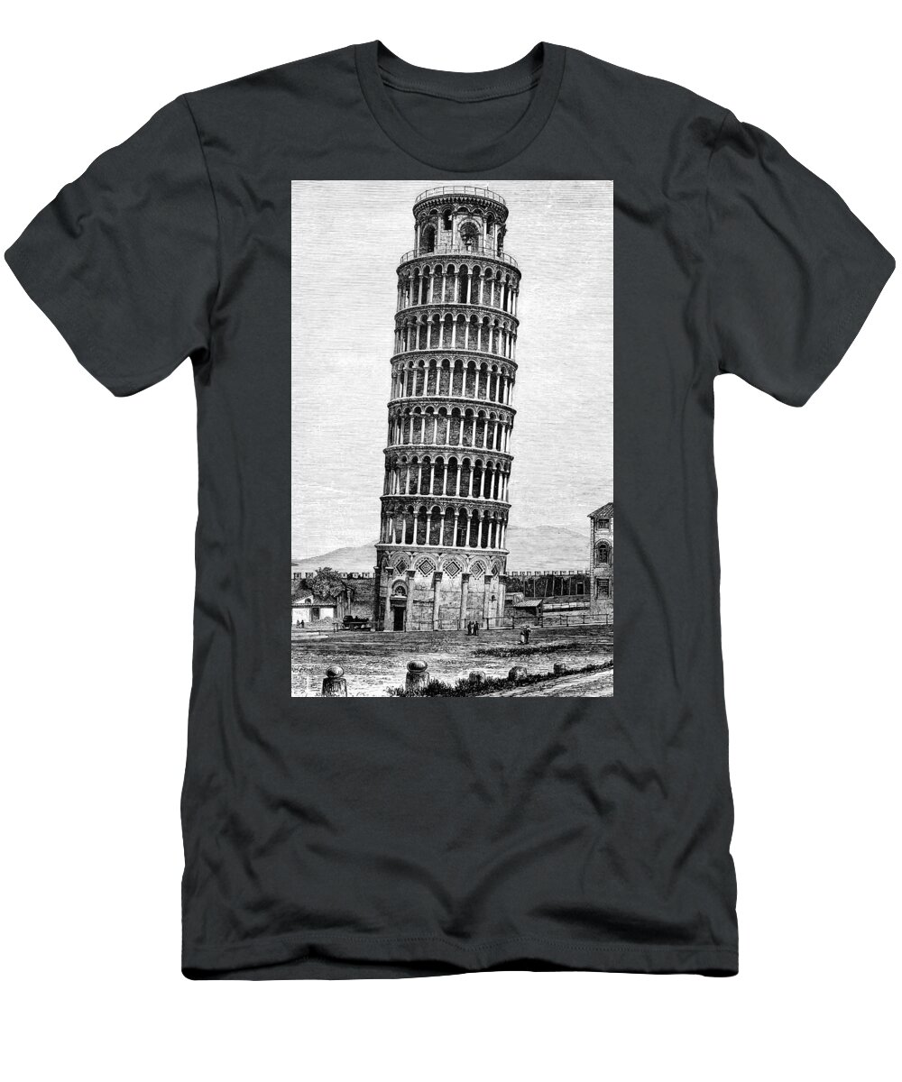 Pisa T-Shirt featuring the photograph Leaning Tower of Pisa 1870 Drawing by Phil Cardamone