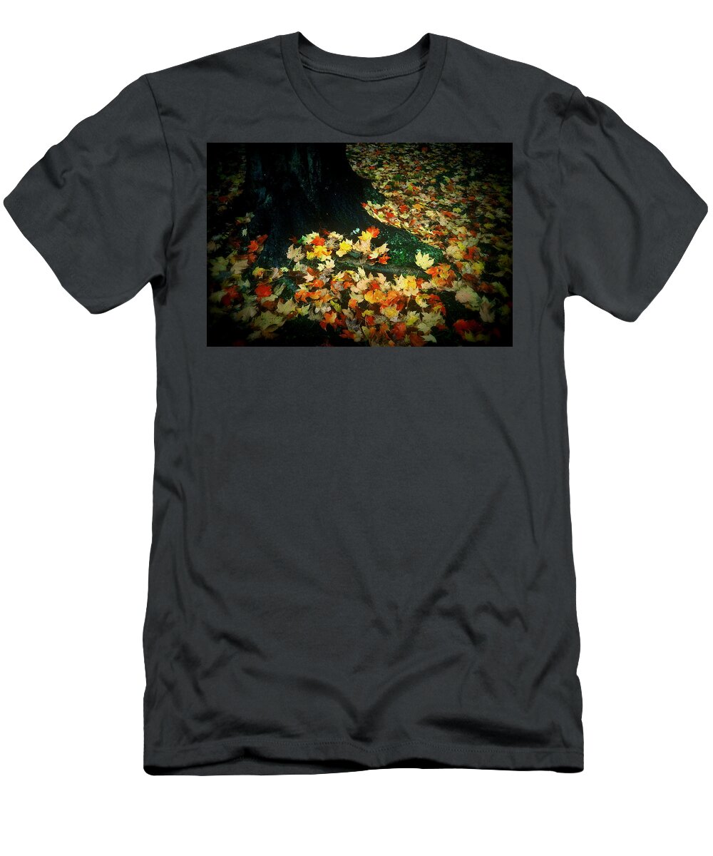 Fine Art T-Shirt featuring the photograph Leaves at Base of tree by Rodney Lee Williams