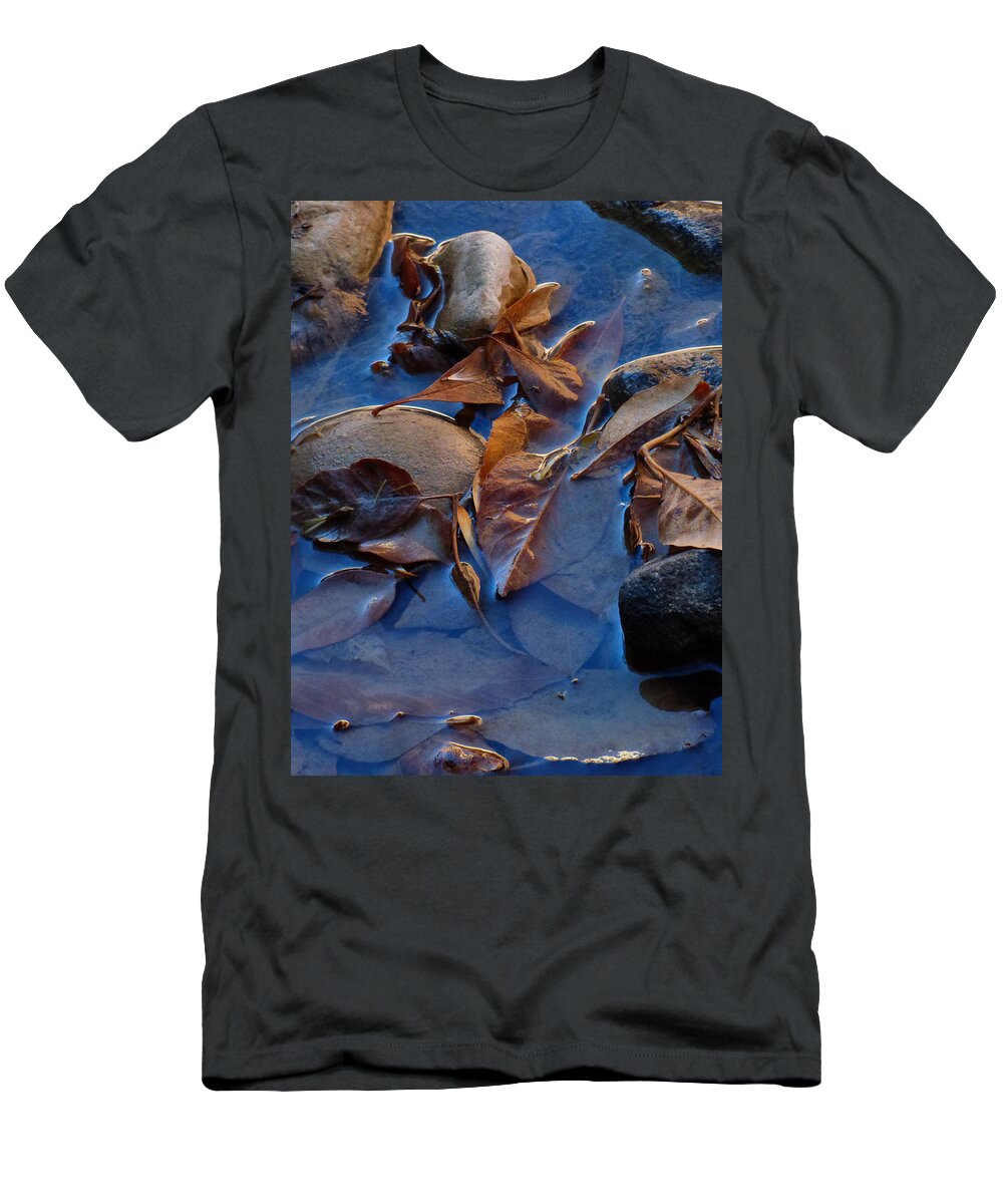 Leaf T-Shirt featuring the photograph Leaves in Iridescent Water by Marcia Socolik