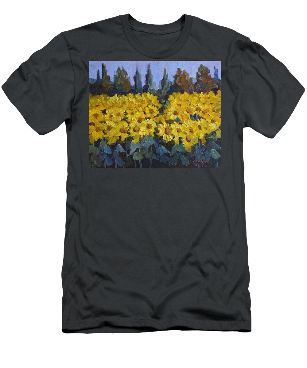 Les Valayans T-Shirt featuring the painting Les Valayans Sunflowers by Diane McClary