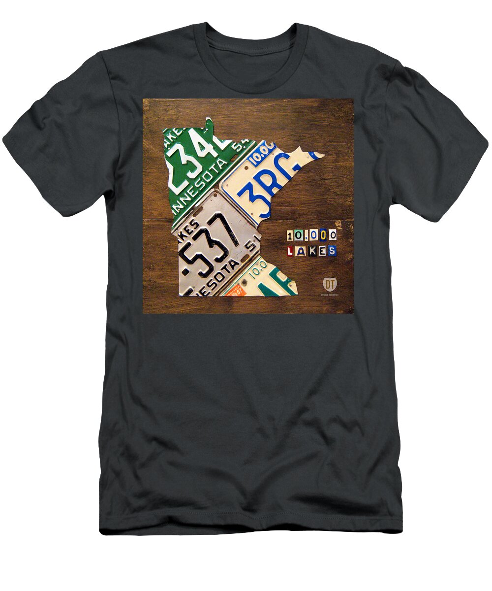 Minnesota T-Shirt featuring the mixed media License Plate Map of Minnesota by Design Turnpike by Design Turnpike