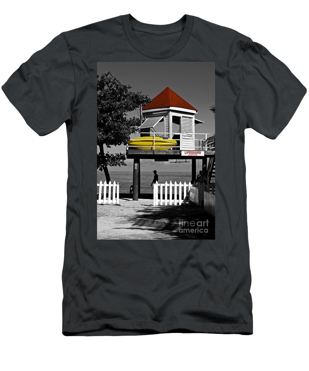 Beach T-Shirt featuring the painting Life Guard Station by Laura Forde