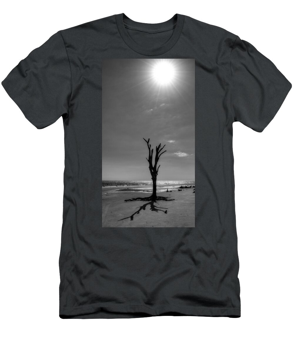 Jekyll Island T-Shirt featuring the photograph Long Shadow on Jekyll Island in Black and White by Greg and Chrystal Mimbs