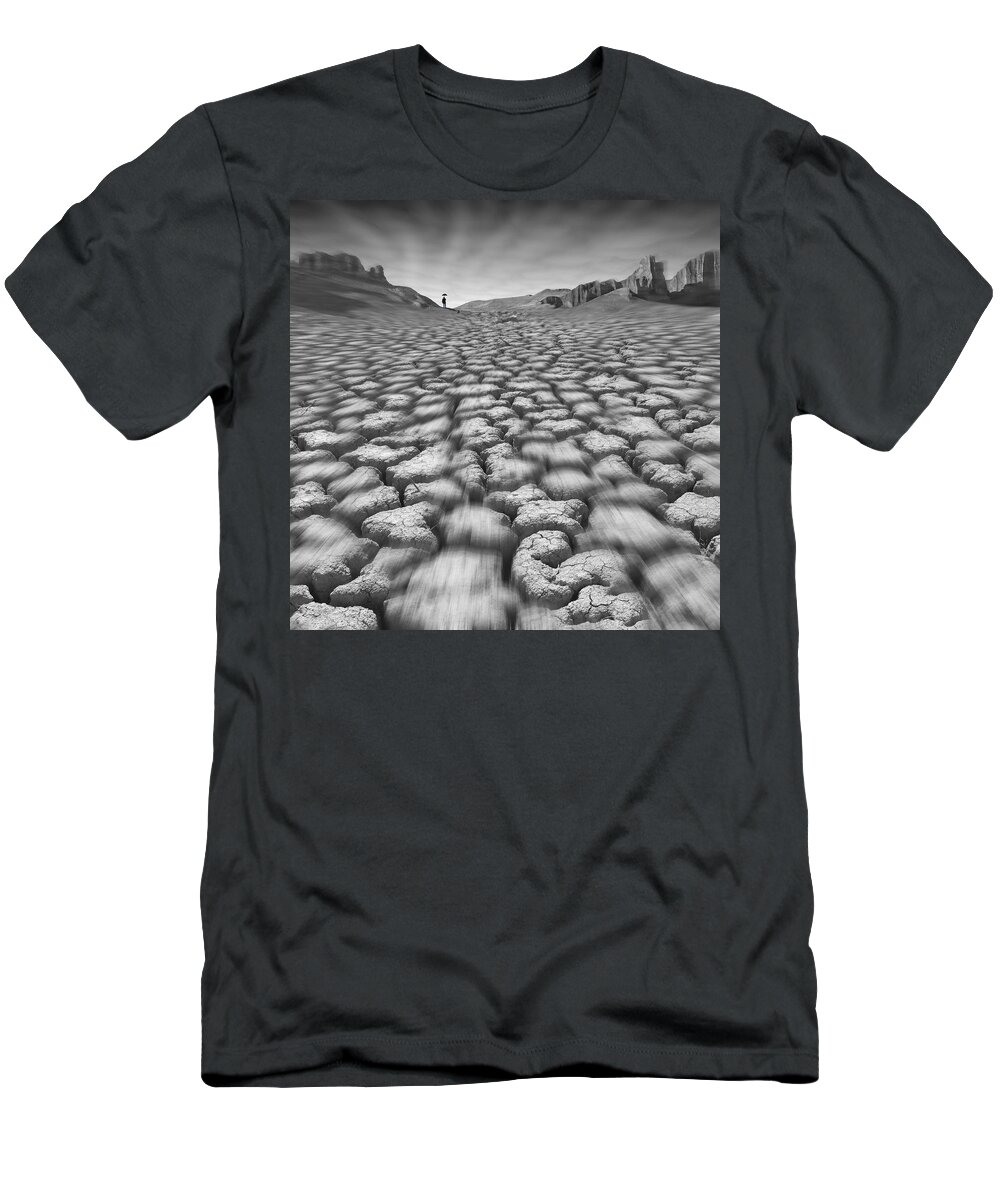 Cracked Desert T-Shirt featuring the photograph Long Walk On A Hot Day by Mike McGlothlen