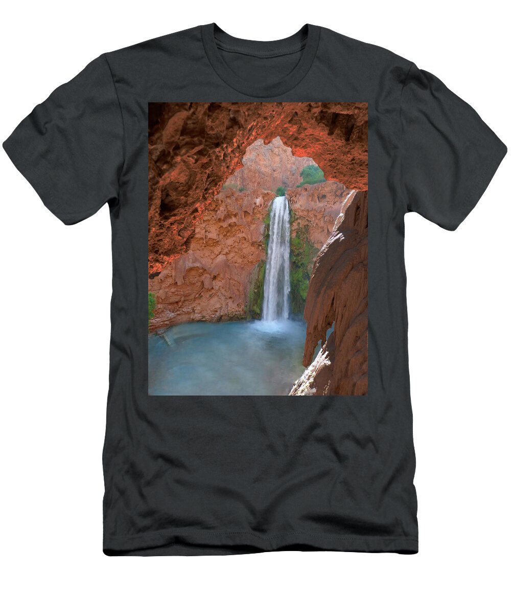 Mooney Falls T-Shirt featuring the photograph Looking Out From the Cave by Alan Socolik
