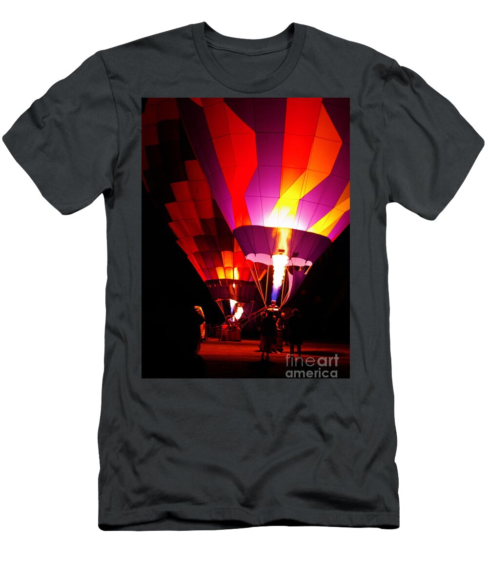 Two Hot Air Balloons T-Shirt featuring the photograph Light My Fire by Nancy Cupp