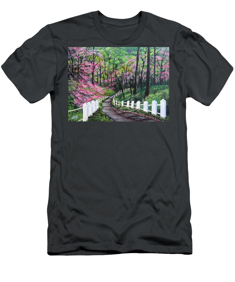 Trees T-Shirt featuring the painting Lovers' Trail by Gloria E Barreto-Rodriguez