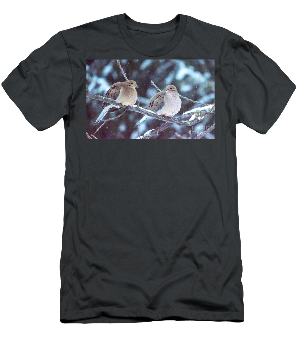 Snow T-Shirt featuring the photograph Lovey Dovey by Cheryl Baxter