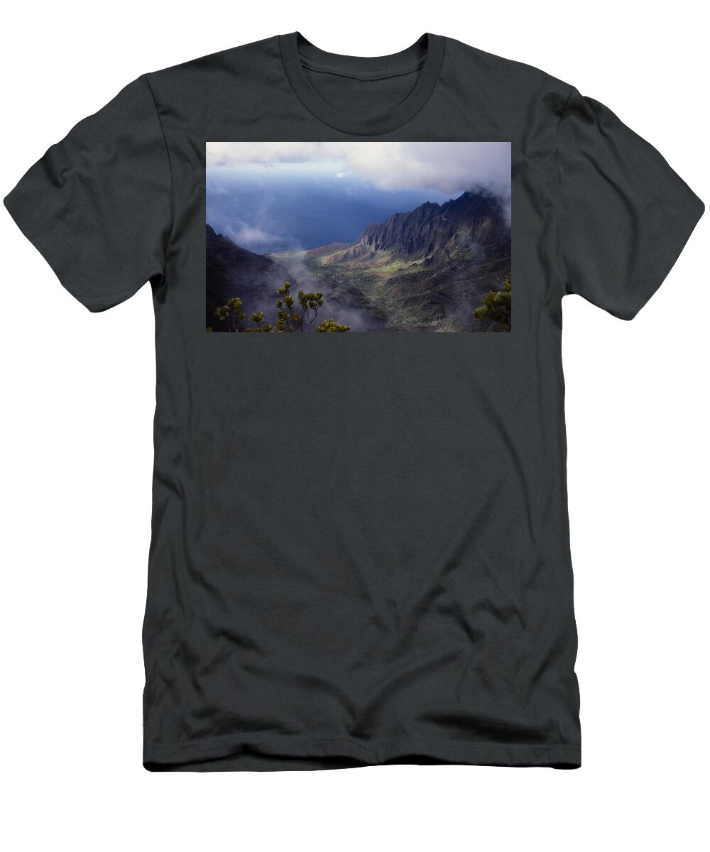 Hawaii T-Shirt featuring the photograph Low Clouds over a Na Pali Coast Valley by Stuart Litoff