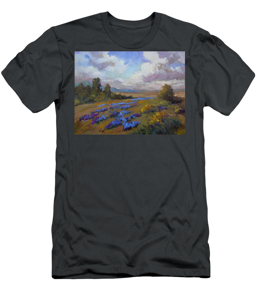 Lupines T-Shirt featuring the painting Lupines and Desert Sunflowers by Diane McClary