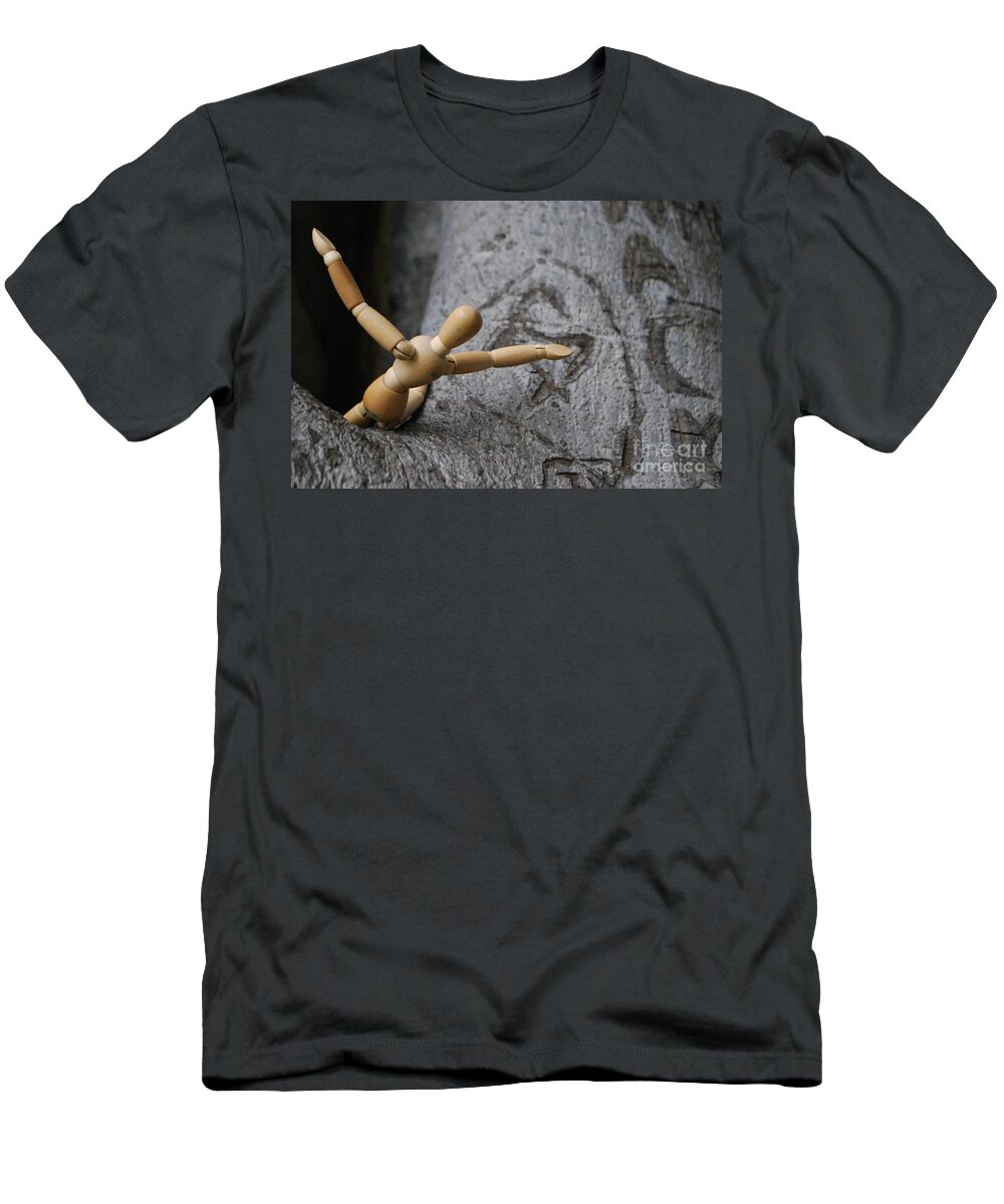 Wood T-Shirt featuring the photograph Making My Mark on Lahaina's Banyan Tree Number Two by Heather Kirk