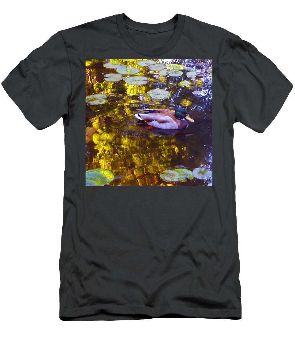 Landscapes T-Shirt featuring the painting Mallard Duck on Pond 2 by Amy Vangsgard